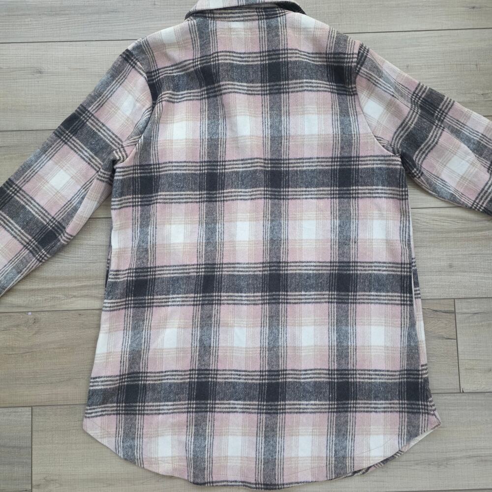 Melloday Long Flannel Open Cardigan Cream/Pink Plaid Jacket Women Plus Sz 1X - Picture 11 of 12